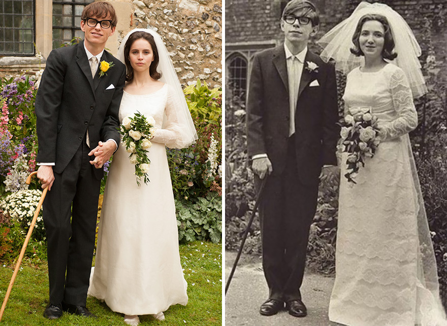 Eddie Redmayne e Felicity Jones che interpretano Stephen Hawking e sua moglie Jane Wilde in La Teoria del tutto