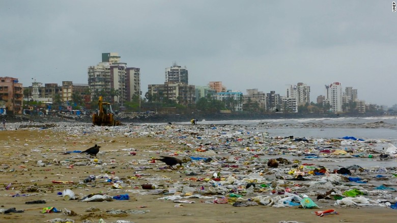 pulizia della spiaggia di Versova