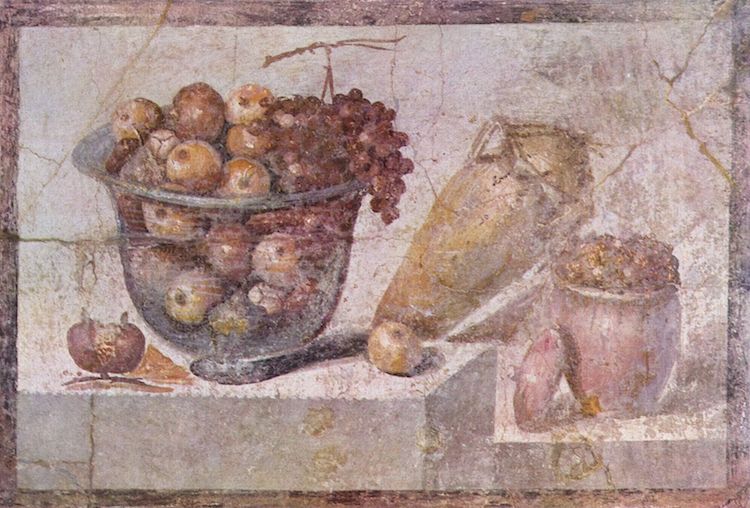 Natura morta con fruttiera di vetro colma e vasi, Pompei