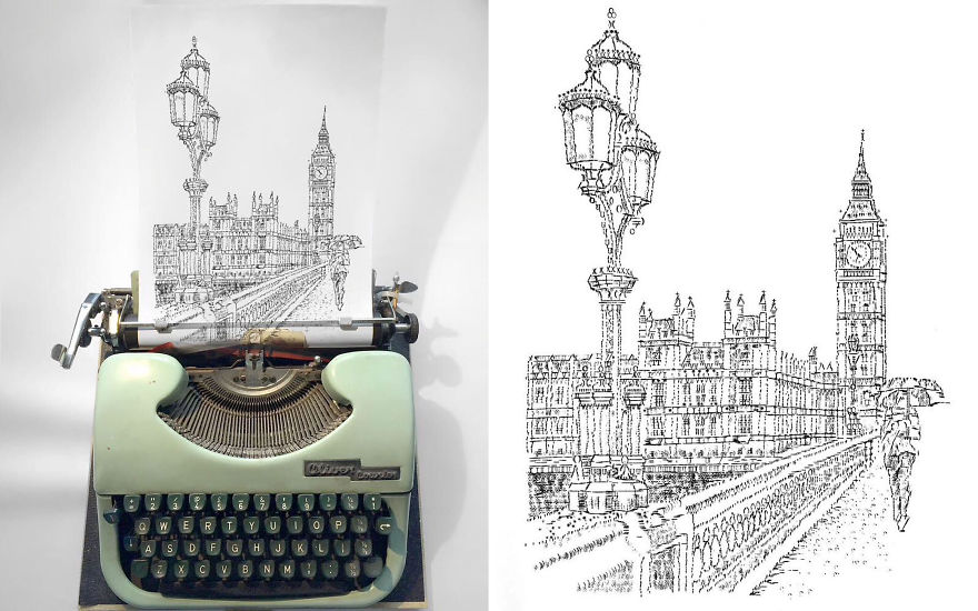 James Cook disegni con la macchina da scrivere