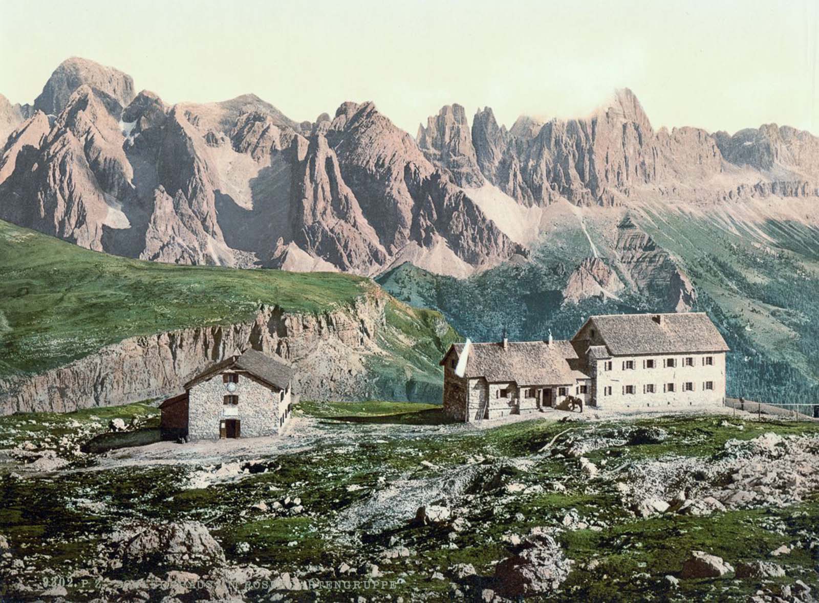 Rifugio Schlernhaus e Gruppo del Catinaccio, foto vintage 1890