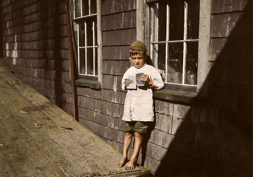 Preston, 5 anni, un giovane astucciatore a Eastport, Maine, 17 agosto 1911