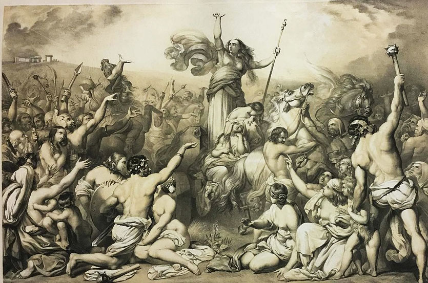 Boadicea che arringa gli Iceni. Litografia del 1847